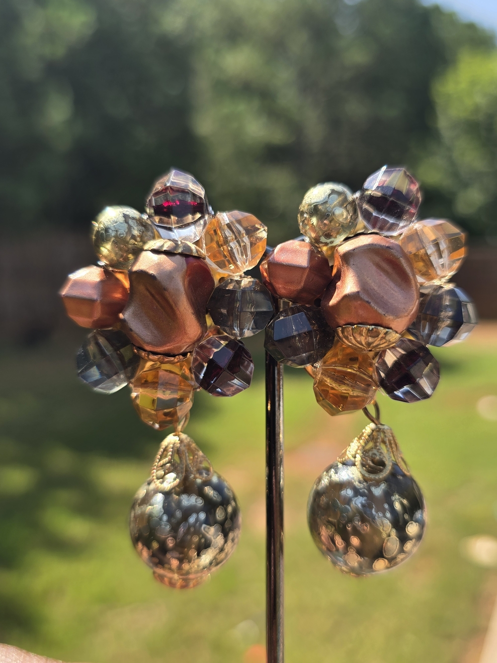 Vintage Large Copper and Gold Cluster Drop Earrings 1950-60s